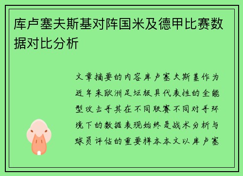库卢塞夫斯基对阵国米及德甲比赛数据对比分析